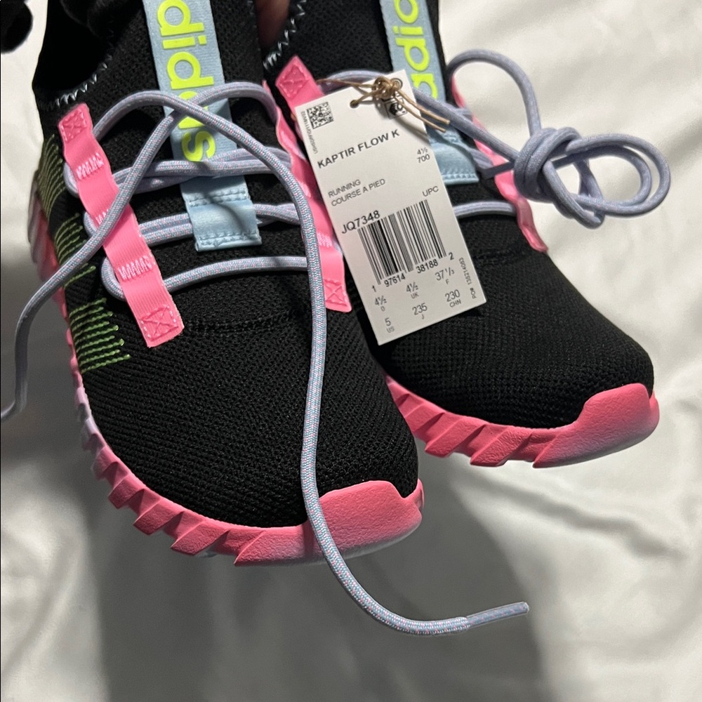Adidas Kids Sneakers Black with Pink and Green Kaptir Flow K size 5 - Picture 5 of 12
